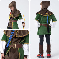 Kinder Robin Hood Kostüm mit Pfeil und Bogen | Für Jungen & Mädchen | grün, braun Größe 134/140