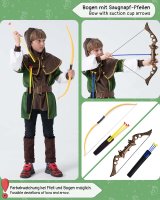 Kinder Robin Hood Kostüm mit Pfeil und Bogen | Für Jungen & Mädchen | grün, braun Größe 134/140