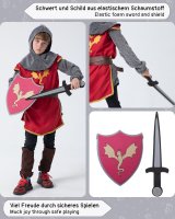 Ritter-Kostüm Set für Kinder | mit Schild & Schwert | Karnevalskostüm für Jungen & Mädchen | rot