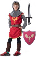Ritter-Kostüm Set für Kinder | mit Schild & Schwert | Karnevalskostüm für Jungen & Mädchen | rot