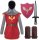 Ritter-Kostüm Set für Kinder | mit Schild & Schwert | Karnevalskostüm für Jungen & Mädchen | rot, Größe 110/116