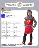 Ritter-Kostüm Set für Kinder | mit Schild & Schwert | Karnevalskostüm für Jungen & Mädchen | rot, Größe 122/128