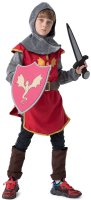 Ritter-Kostüm Set für Kinder | mit Schild & Schwert | Karnevalskostüm für Jungen & Mädchen | rot, Größe 128/134