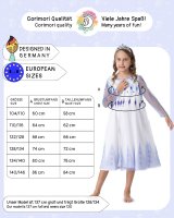 Eiskönigin Kostüm Kleid für Elsa Fans | mit Tattoos & Diadem | Prinzessinenkleid für Fasching | hellblau-weiß, Größe 128/134