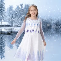 Eiskönigin Kostüm Kleid für Elsa Fans | mit Tattoos & Diadem | Prinzessinenkleid für Fasching | hellblau-weiß, Größe 128/134