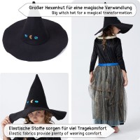 Hexen-Kleid Kostüm-Set für Kinder | mit Hexenhut & Tattoos | Halloween Kinder-Kostüm | schwarz, Größe 122/128