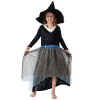 Hexen-Kleid Kostüm-Set für Kinder | mit Hexenhut & Tattoos | Halloween Kinder-Kostüm | schwarz, Größe 128/134