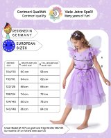 Schmetterling Kostüm Kleid mit Flügeln für Kinder | mit Tattoos & Haarband | Feenkleid Mira für Fasching, lila, Größe 134/140