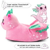 Plüsch Hausschuhe Pantoffeln Erwachsene "Glimmer" der Drache (rosa/grün) EU Einheitsgröße 34 – 44