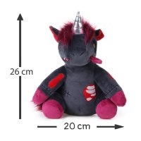 Kuscheltier Plüschtier Stofftier "Doomy" das Zombie-Einhorn (anthrazit/rot) 29cm, leuchtet im Dunkeln, Horror-Kuscheltier, Grusel-Unicorn, perfekt zu Halloween