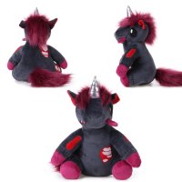 Kuscheltier Plüschtier Stofftier "Doomy" das Zombie-Einhorn (anthrazit/rot) 29cm, leuchtet im Dunkeln, Horror-Kuscheltier, Grusel-Unicorn, perfekt zu Halloween