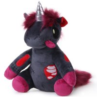 Kuscheltier Plüschtier Stofftier "Doomy" das Zombie-Einhorn (anthrazit/rot) 29cm, leuchtet im Dunkeln, Horror-Kuscheltier, Grusel-Unicorn, perfekt zu Halloween