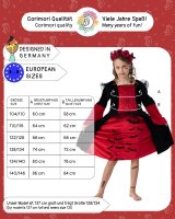 Vampir-Kostüm Set Kleid für Mädchen | mit Haarband & Tattoos | Halloween Kinder-Kostüm | schwarz-rot, Größe 122/128