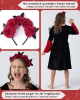 Vampir-Kostüm Set Kleid für Mädchen | mit Haarband & Tattoos | Halloween Kinder-Kostüm | schwarz-rot, Größe 128/134