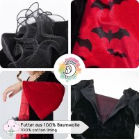 Vampir-Kostüm Set Kleid für Mädchen | mit Haarband & Tattoos | Halloween Kinder-Kostüm | schwarz-rot, Größe 128/134