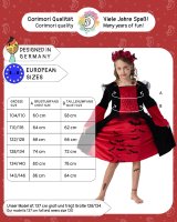 Vampir-Kostüm Set Kleid für Mädchen | mit Haarband & Tattoos | Halloween Kinder-Kostüm | schwarz-rot, Größe 128/134