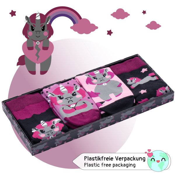 Witzige Einhorn Baumwolle Socken 4er Set Geschenk-Box Unicorn Ruby Li,  19,99 €