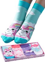 corimori Witzige, lässige Anime Baumwolle Socken 4er Set in plastikfreier Geschenk-Verpackung, "Lily" das Einhorn, 36-42