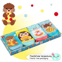 corimori Witzige, lässige Anime Baumwolle Socken 4er Set in plastikfreier Geschenk-Verpackung, Hamster, Otter, Igel, Maus, 36-42