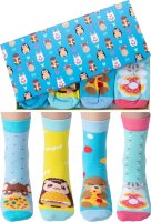 corimori Witzige, lässige Anime Baumwolle Socken 4er Set in plastikfreier Geschenk-Verpackung, Hamster, Otter, Igel, Maus, 36-42