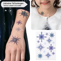 Elastisches Eiskönigin Kostüm Kleid für Elsa Fans | mit Tattoos & Diadem | Prinzessinenkleid für Fasching | dunkel-blau, Größe 134/140