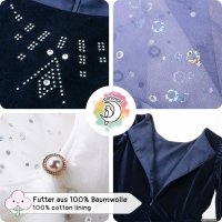 Elastisches Eiskönigin Kostüm Kleid für Elsa Fans | mit Tattoos & Diadem | Prinzessinenkleid für Fasching | dunkel-blau, Größe 134/140