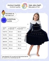 Elastisches Eiskönigin Kostüm Kleid für Elsa Fans | mit Tattoos & Diadem | Prinzessinenkleid für Fasching | dunkel-blau, Größe 134/140