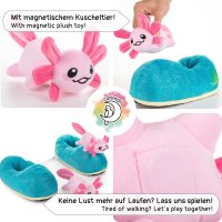 Witizige Plüsch-Hausschuhe Axolotl "Beeps" für Kinder und Erwachsene | Blau Pink, EU Einheitsgr. 34-44 | Pantoffeln Slipper Schuhe