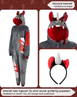 Flauschiges Zombie Einhorn Kostüm für Kinder mit Haarreif | Karneval Fasching Kostüm Onesie für Mädchen, Jungen | Körpergröße 110-130cm