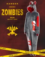 Flauschiges Zombie Einhorn Kostüm für Erwachsene mit Haarreif | Halloween Kostüm Onesie für Damen, Herren | Körpergröße 150-160cm
