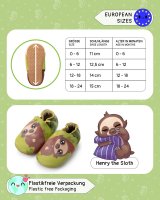 Marken Echt-Leder Baby Krabbelschuhe, rutschfest | Lauflernschuhe Lederschuhe Barfußschuhe | Henry das Faultier (grün-kombi) | 18-24 Monate