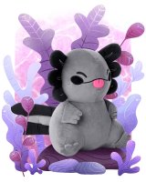 Axolotl Plüschtier Schwarz, grau 25cm | Pebbles der Melanoid Axolotl | Süßes Kuscheltier