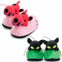 Miraculous Ladybug Plüsch-Hausschuhe Kwami "Plagg" und "Tikki für Kinder, | Schwarz, EU Einheitsgr. 25-33,5 | Pantoffeln Schuhe