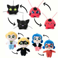 Miraculous Ladybug Kuscheltier Plüschtier Kwami, Tikki, Plagg, Marinette, Cat Noir, mit Schlüssel-Anhänger, Plüsch-Figur Kuschel Puppe