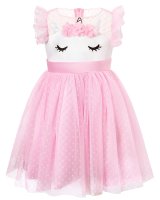 Bequemes Einhorn Kleid für Mädchen mit Flügeln, Haarreif, Glitzer Zauberstab und Tattoos | Einhorn Kostüm Kinder Einhorn Lily, Rosa 104/110