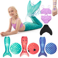 Meerjungfrauenflosse für Mädchen, Kinder, Jugendliche Schwimmfosse mit Bikini und Tattoos