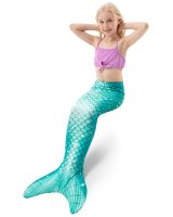 Meerjungfrauenflosse für Mädchen, Kinder, Jugendliche Schwimmflosse mit Bikini und Tattoos Meerjungfrau "Nerissa" (türkis-lila) Arielle Körpergröße bis 120cm