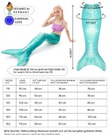 Meerjungfrauenflosse für Mädchen, Kinder, Jugendliche Schwimmflosse mit Bikini und Tattoos Meerjungfrau "Nerissa" (türkis-lila) Arielle,Körpergröße bis 140cm