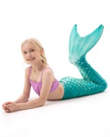 Meerjungfrauenflosse für Mädchen, Kinder, Jugendliche Schwimmfosse mit Bikini und Tattoos Meerjungfrau "Nerissa" (türkis-lila) Arielle Körpergröße bis 160cm