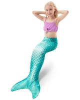 Meerjungfrauenflosse für Mädchen, Kinder, Jugendliche Schwimmfosse mit Bikini und Tattoos Meerjungfrau "Nerissa" (türkis-lila) Arielle Körpergröße bis 160cm