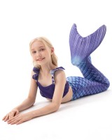 Meerjungfrauenflosse für Mädchen, Kinder, Jugendliche Schwimmflosse mit Bikini und Tattoos Meerjungfrau "Kailani" (blau-schwarz),Körpergröße bis 120cm
