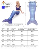Meerjungfrauenflosse für Mädchen, Kinder, Jugendliche Schwimmflosse mit Bikini und Tattoos Meerjungfrau "Kailani" (blau-schwarz),Körpergröße bis 130cm