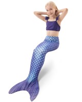Meerjungfrauenflosse für Mädchen, Kinder, Jugendliche Schwimmfosse mit Bikini und Tattoos Meerjungfrau "Kailani" (blau-schwarz) Körpergröße bis 140cm
