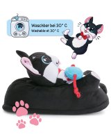 Witzige Plüsch-Hausschuhe Katze Balou für Kinder und Erwachsene | schwarz weiß, EU Einheitsgr. 34-44 | Pantoffeln Slipper Schuhe