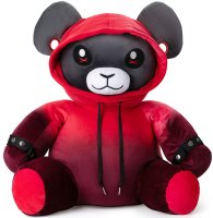 50 cm großes XXL Plüschtier Punk-Bär Teddy "Ember" Gothic-Bär mit Hoodie, Tunneln und Tattoos, schwarz / rot