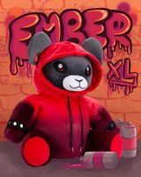 50 cm großes XXL Plüschtier Punk-Bär Teddy "Ember" Gothic-Bär mit Hoodie, Tunneln und Tattoos, schwarz / rot