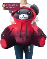 50 cm großes XXL Plüschtier Punk-Bär Teddy "Ember" Gothic-Bär mit Hoodie, Tunneln und Tattoos, schwarz / rot