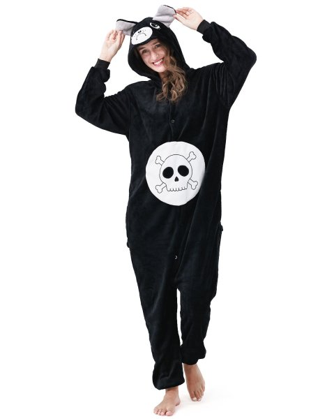 Jumpsuit, Onesie für Erwachsene Glücksbärchis Pechbärchi Schwarz L (Körpergröße 165-175 cm)