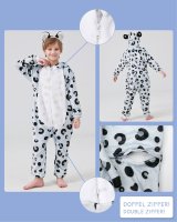 Flauschiges Schneeleopard-Kostüm für Kinder mit Haarreif | Karneval Fasching Kostüm Onesie für Mädchen, Jungen