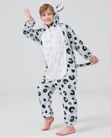 Flauschiges Schneeleopard-Kostüm für Kinder mit Haarreif | Karneval Fasching Kostüm Onesie für Mädchen, Jungen | Körpergröße 110-130cm